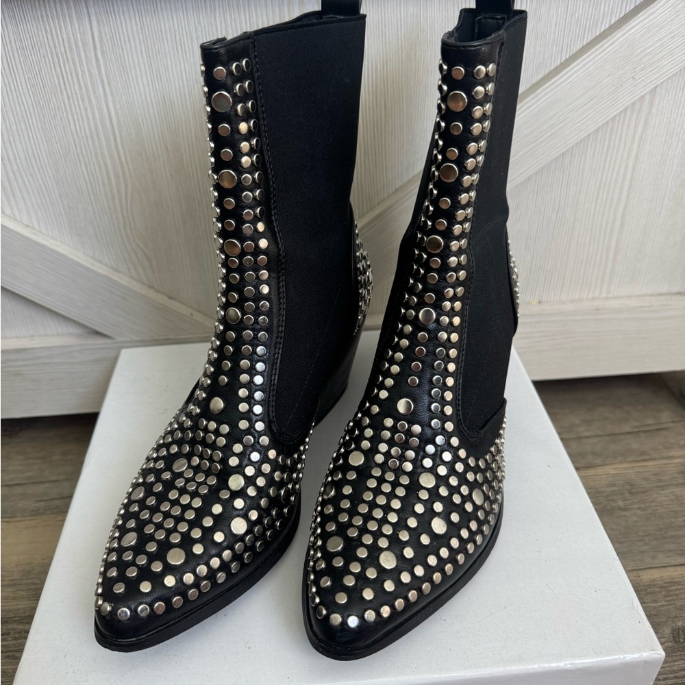 Black Studded Chelsea Ankle Boots - Women's